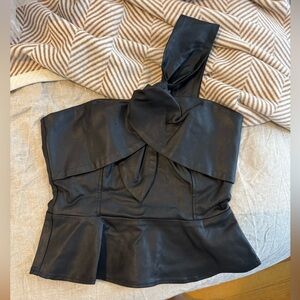 White House Black Market Black Peplum coated faux leather top